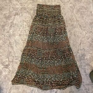 Maxi Floral Skirt Color Brown and Blue Boho Skirt Vintage Style Skirt